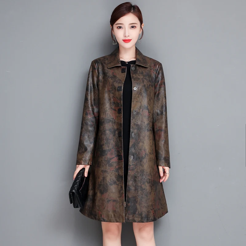 Новое кожаное пальто большого размера 3XL женское кожаное пальто Длинная женская кожаная куртка Модные женские пальто женские куртки
