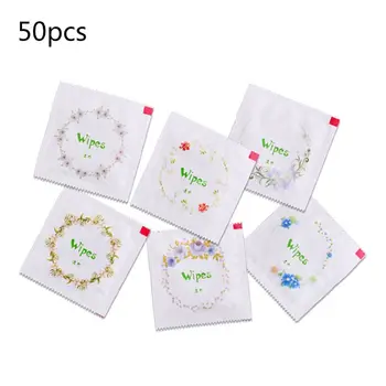 

50pcs Cartoon Floral Print Condom Shape Wet Wipes Tissue Hand Face Cleaning
