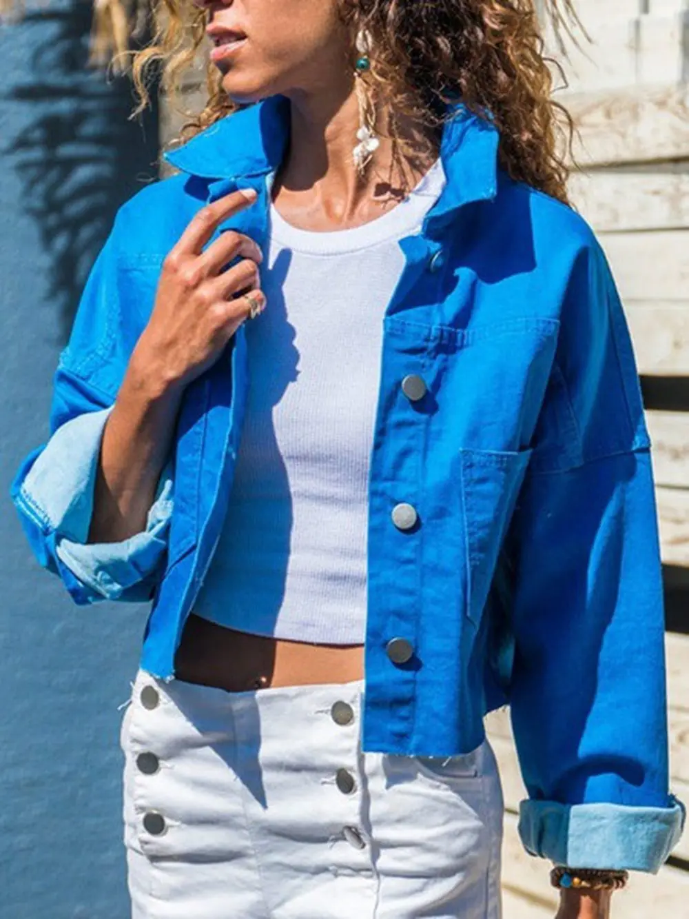 Color 1 CALOFE, Женская Осенняя куртка, джинсовые пальто, модная джинсовая куртка, куртка-бомбер, пальто с длинным рукавом, свободные джинсы, пальто, верхняя одежда - Цвет: Color 1