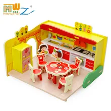 Детский деревянный кукольный домик, миниатюрный кухонный набор, монтажные блоки, игра, детские интересные деревянные игрушки, набор для ролевых игр, подарок для девочек
