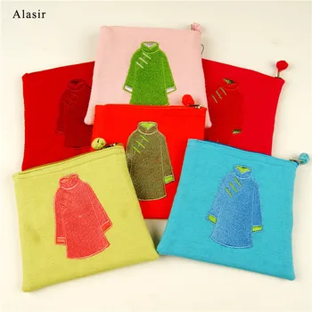 

Alasir Cotton Art Linen Zipper Wallet Small Coin Purses Chinese Style Embroidered Cheongsam Mini Card Holder Short Flowers Bags
