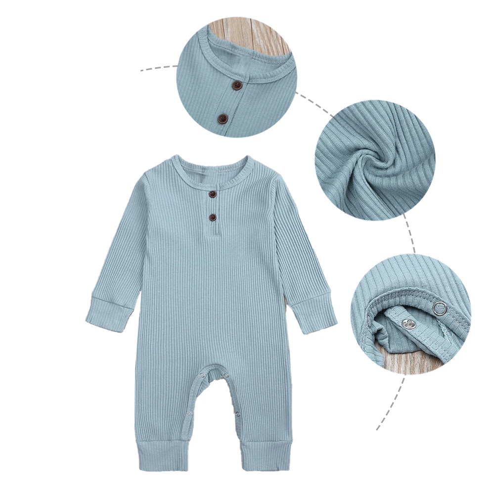 

Warm Jacket Baby Spring And Autumn Clothes Baby Boy And Girl Jumpsuit Knitted Ribbed Jumpsuit Solid Color Clothes