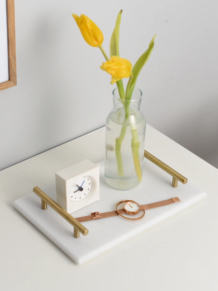 Nordic Home Decor Light Luxurious Natural Marble Jewelry Storage Tray With Gold Handle Trinket Ring Plate Wedding Gift 5