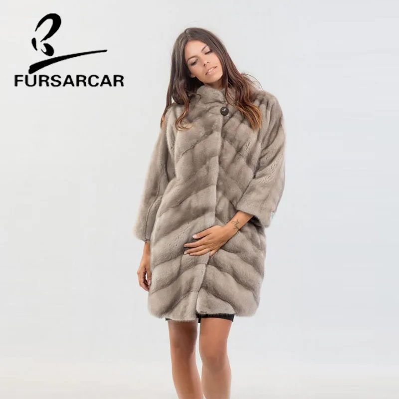 FURSARCAR Новая мода Настоящее меховое пальто женское Элегантное зимнее длинное стильное толстое Норковое меховое пальто Полный Пелт повседневные куртки из меха норки