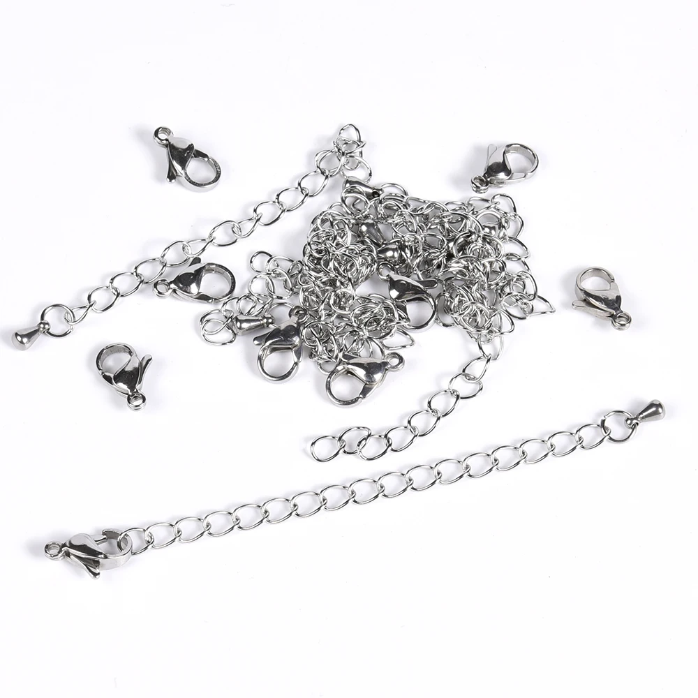 

10Pcs/Lot Stainless Steel Extension Tail Chain Lobster Clasp Connector For DIY Jewelry Making Findings Bracelet Necklace