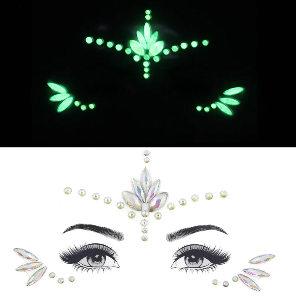 Calavera Мексиканская наклейка на лицо с кристаллами светящиеся наклейки на глаза с блестками временные наклейки на тату Украшения для тела музыкальный фестиваль вечерние тату