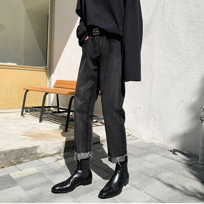 Мужские и женские уличные хип-хоп шаровары Striaght Trousers Harajuku Мужские Винтажные черные джинсы тонкие повседневные узкие джинсовые штаны