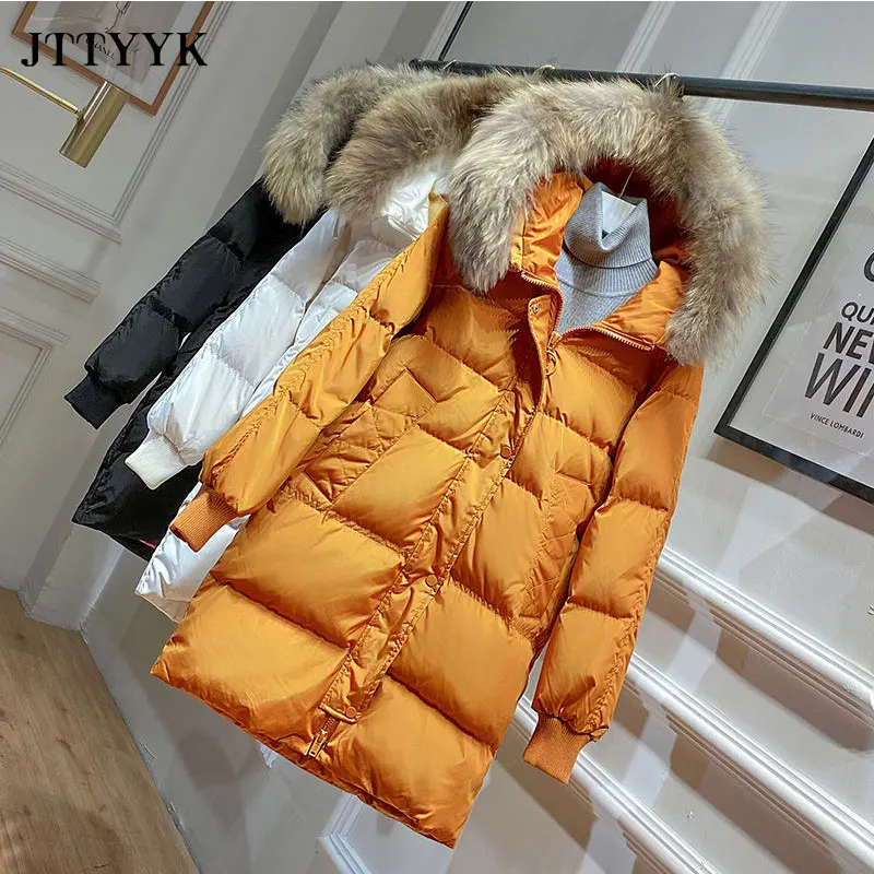 Real Raccoon Fur 2020 Women Winter Jacket Hooded