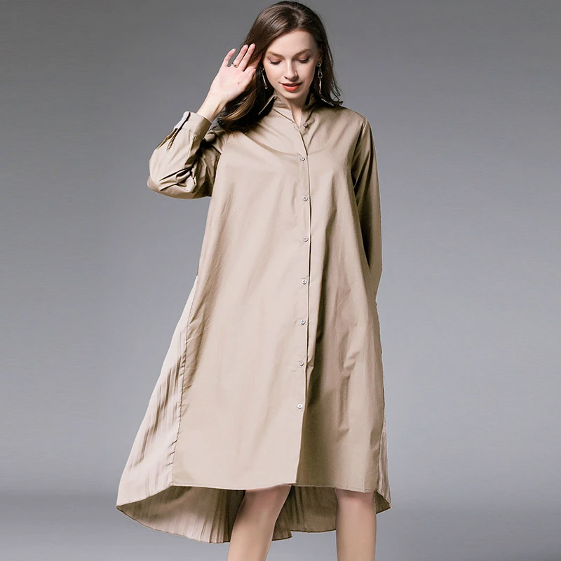 Прозрачное Повседневное платье-рубашка с длинным рукавом летнее Плиссированное