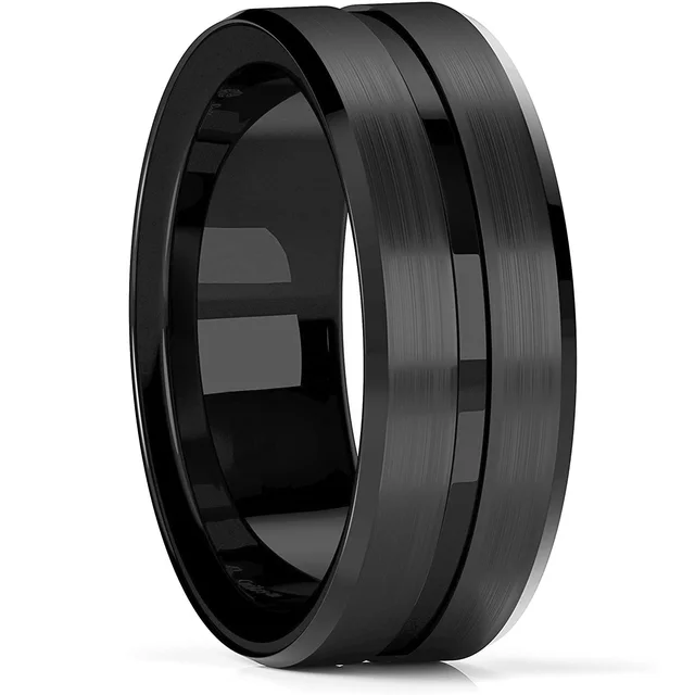 6 Colors Simple 8mm Men Tungsten Carbid Ring Gold Blue Black Matte Finish Beveled Polished Edge Engagement Ring Men Wedding Band Style 8