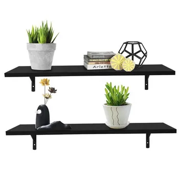 

2 Display Ledge Shelf Floating Shelves Wall Mounted with Bracket for Pictures and Frames Modern Home Decorative Black