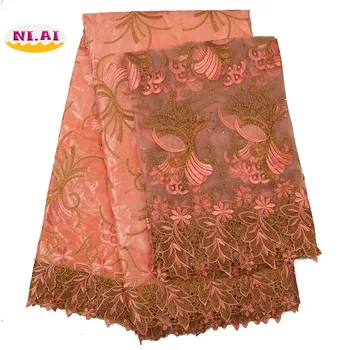 

NIAI 2020 High Quality Wax Lace Fabric 5+2 yard Latest Nigerian Wax Lace Fabric African Embroidery Guipure Lace Fabric XY3137B-2