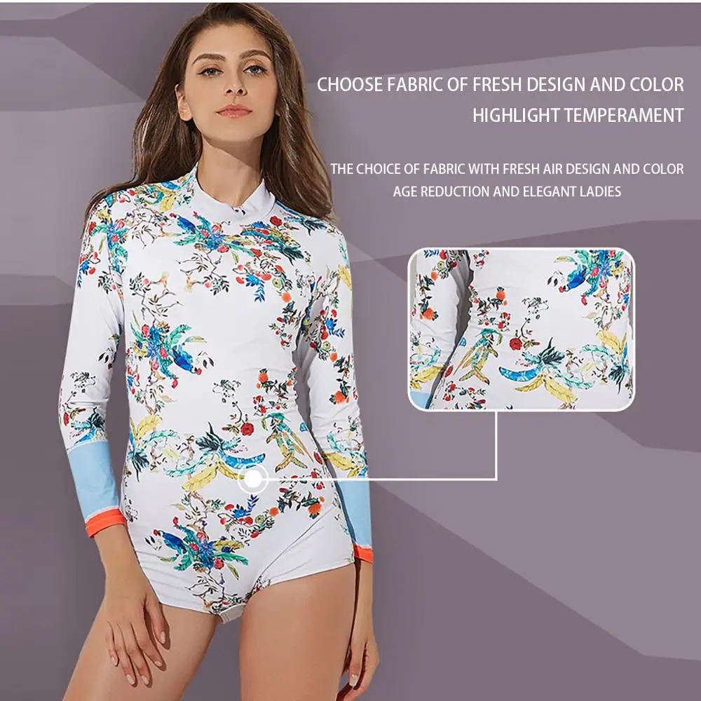 Купальник с длинным рукавом rashguard пляжная одежда пуш-ап женские с высокой талией раздельный купальный костюм с принтом женский купальник# D