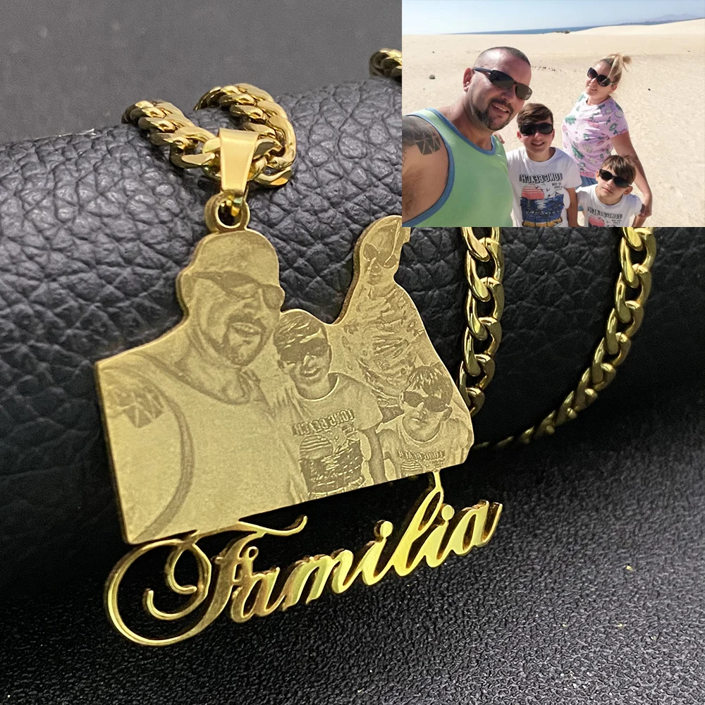 Custom Photo Necklaces Custom Name Cartoon Pendant Necklace  Personalized Photo Necklaces with Cuban Chain for Family Gifts cloth infant toys plush family member hand role play story telling toy cartoon hand parent child interactive toys