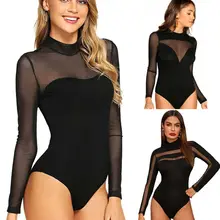  Fashion Trend Women Sexy Mesh Sheer Bodysuit Ladies Long Sleeve Leotard Tops Jumpsuit Summer Mesh Clothing 