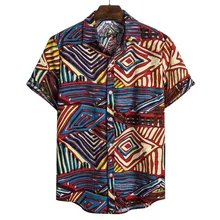 Летняя мужская рубашка в этническом стиле с коротким рукавом, модная Повседневная рубашка с принтом, гавайская рубашка для отдыха, свободная Мужская рубашка на пуговицах