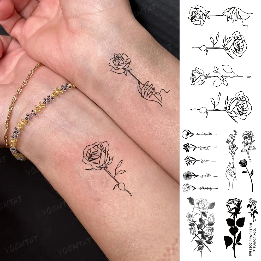Petit Tatouage Femme Tatouage Temporaire Imperméable, Autocollant, Petit Bouquet De Roses,  Linéaire, Noir, Faux Bras, Main, Homme, Femme, Enfant, Paillettes，faux  Tatouage，cute Tatouage Pour Enfants，tatouage Ephemere Femme - Temporaire  Tatouages - AliExpress