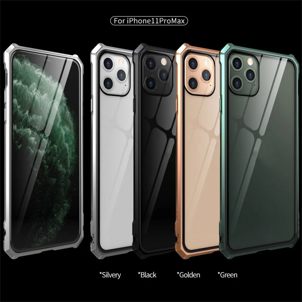 Алюминиевый металлический бампер Пряжка закаленное стекло чехол для iphone 11 Pro Max S10