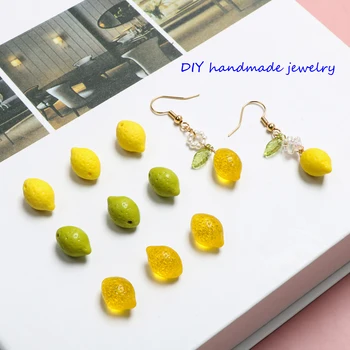 

New glass fruit fresh yellow green lemon glass pendant DIY handmade jewelry earrings accessory material
