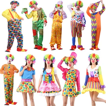 

Halloween Men Funny Circus Clown Naughty Harlequin Uniform Set Women Fancy Dress Fancy Wig Carnival Party Anime Cosplay Costumes