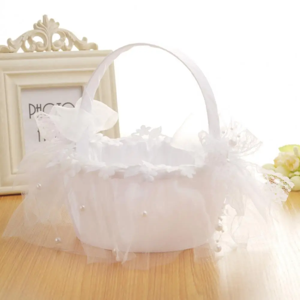 Creative Flower Basket Eye-catching Elegant Appearance Fabric Lace Diamonds Wedding Flower Girl Handheld Basket for Party 2