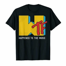 Wtf с музыкой Забавный Логотип Черная футболка Present подарок Повседневная футболка