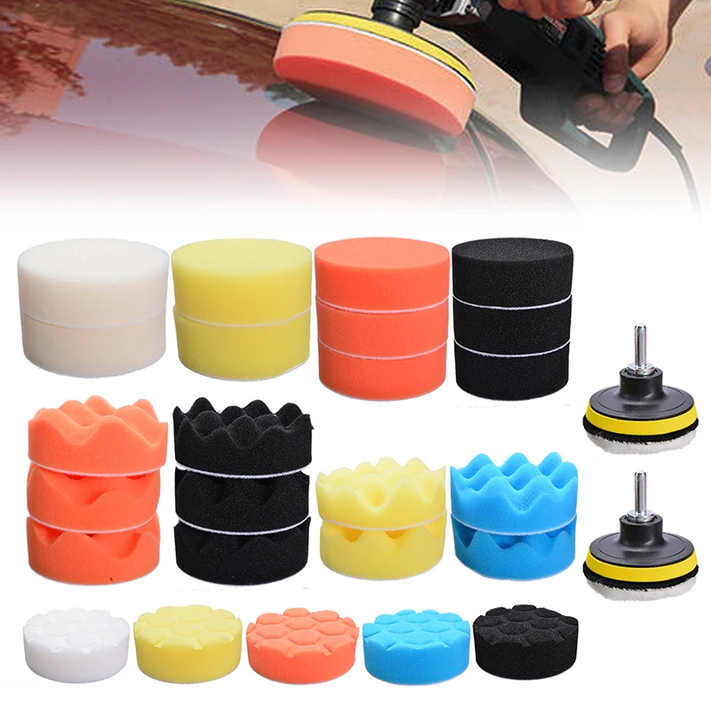 

Polishing Pads 31pcs Cleaning Sponge Assortment Kit Compound Car Polisher + Drill Adapter Waxing Buffing Pads Kit