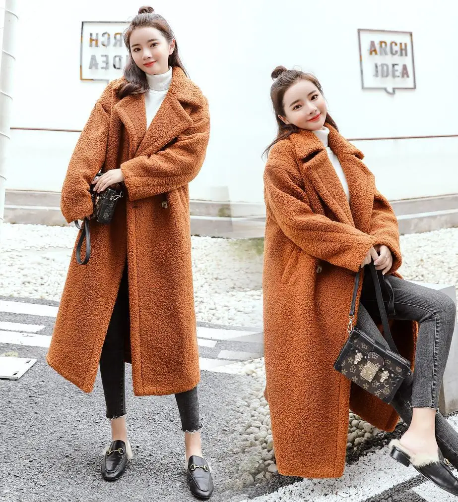 

Photo Shoot New Installation Celebrity Style Mid-length Overcoat Thick Suit Collar Fur Clothing Lamb Wool Coat Women's Fashion