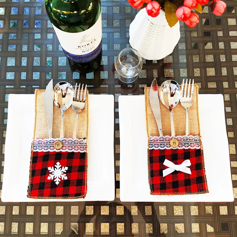 

New Year 2020 Table Decor Tableware Knife Fork Holder Bag Christmas Decorations for Home Noel Ornaments Navidad 2019 Natal Craft