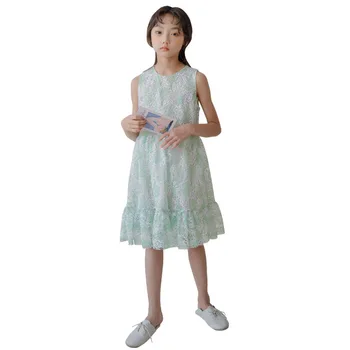 

YourSeason Girls Summer Clothing Korean Style Teen Lace Printed Dresses O Neck Cute Ruffle Princess Children Girl Party Dress
