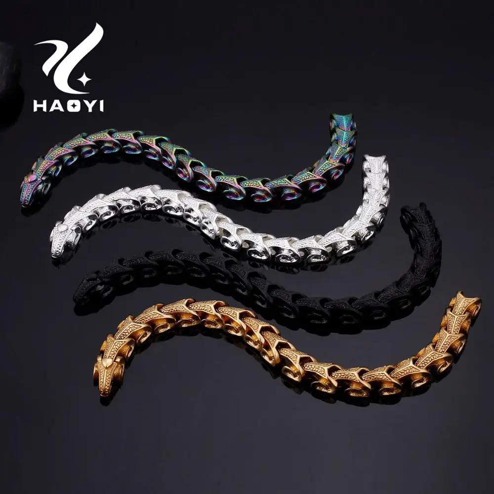 

4 Color 11mm Width Dragon Chain Bracelet For Boy Men Stainless Steel Punk Rock Hand Bracelets 2018 Jewelry
