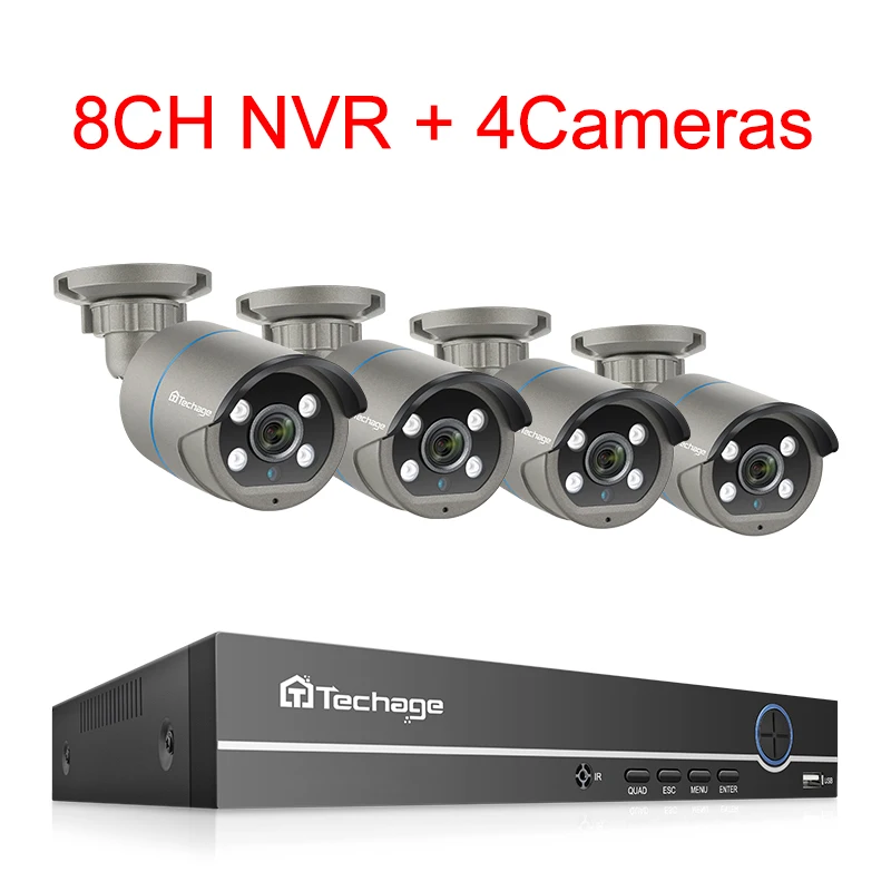 Techage 8CH 3MP POE NVR Kit CCTV Security System HD 1080P H.265 IR Outdoor Audio Record IP Camera P2P Video Surveillance Set best wireless cctv Surveillance Items