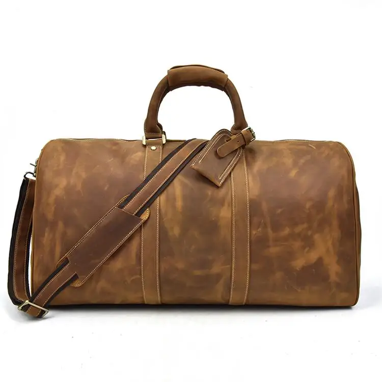 Очень большая мужская дорожная сумка, толстая, crazy horse, натуральная кожа, дорожная сумка для ноутбука, деловая сумка, багаж, сумка для выходных, 60 см - Цвет: light brown(60cm)