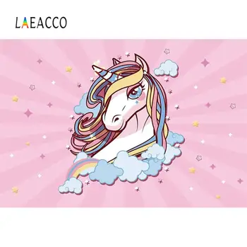 

Laeacco Pink Unicorn Birthday Party Baby Cartoon Star Customized Banner Portrait Photo Background Photography Backdrop Photocall