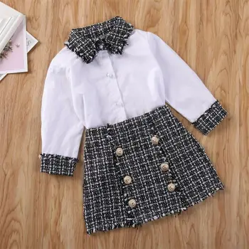 

2020 Princess Infant Baby Girls Clothes Sets 1-6Y Plaid Print Long Sleeve Shirts Tops+Mini A-Line Skirts Autumn Outfits