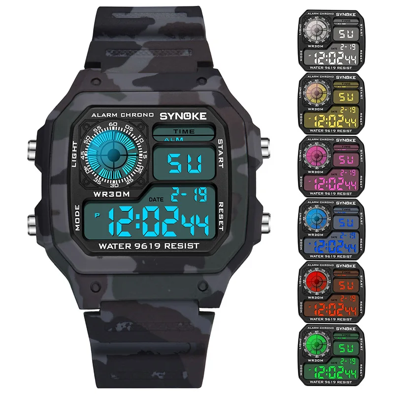 Camouflage Green Men Military Watch Luxury Outdoor Sports Waterproof Digital Watch Male LED Colourful Backlight Electronic Clock 