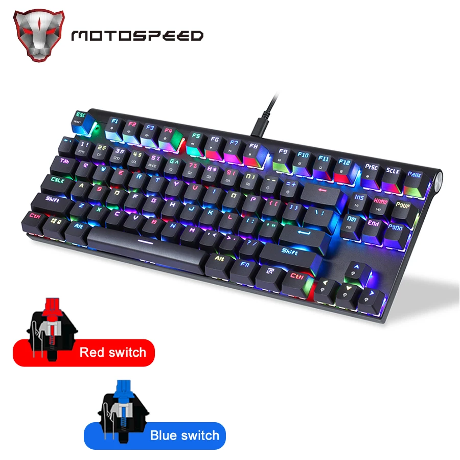 Motospeed CK101 Механическая игровая клавиатура 87 клавиш USB Проводная RGB светодиодная