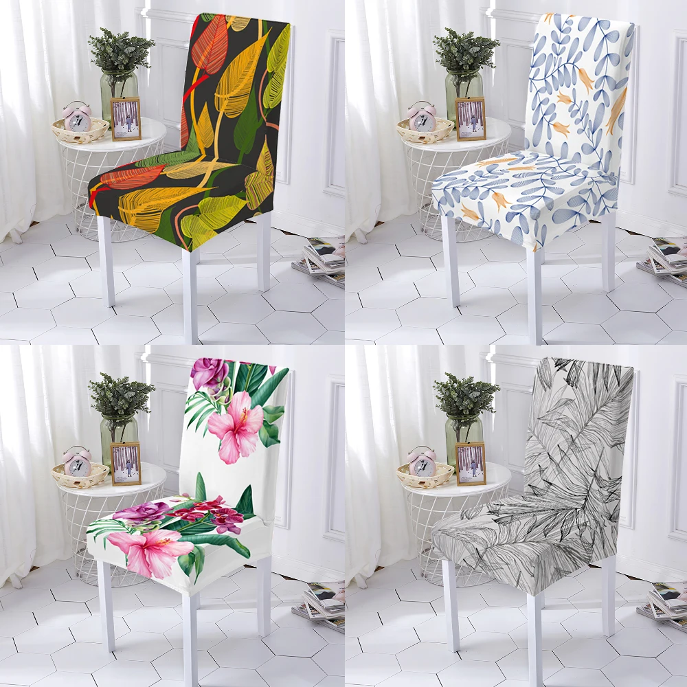 Green Plants Elastic Chair Covers Material Chaise Removable Seat Cover 1/2/4/6Pcs Stretch Dinner Room Anti-Dirty Kitchen | Дом и сад