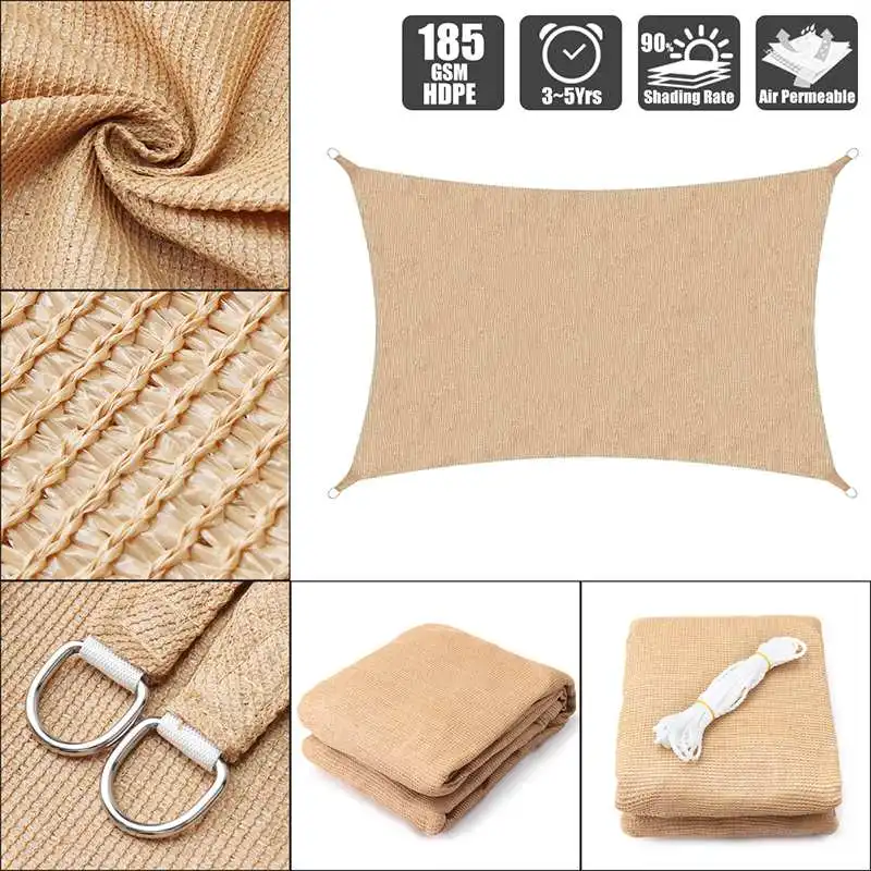 

300D Waterproof Polyester Rectangle Awning Sun shading net Sun Shade Sail Outdoor Sun Shelter Khaki