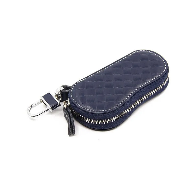 Plaid deep blue Vento Marea натуральная кожа мужские женские кошельки для ключей короткая подушка из воловьей кожи ID держатель для карт на молнии многофункциональный автомобильный брелок кошелек - Цвет: Plaid deep blue