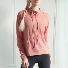 Спортивная одежда для женщин, спортивные куртки с капюшоном, на завязках, с длинным рукавом, Женский Топ для йоги, Спортивная рубашка, спортивный костюм, топ для спортзала, Толстовка для фитнеса