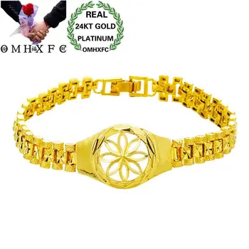 

OMHXFC Wholesale European Fashion Woman Female Party Birthday Wedding Gift Elegant Flower Watch 24KT Gold Bracelets BE224