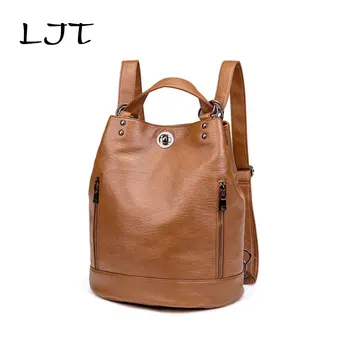 

LJT Large Capacity Casual Backpack Women's Retro Compound Cowhide Ricksack Bag Women School Bags for Girls 2020 Travel Backpack