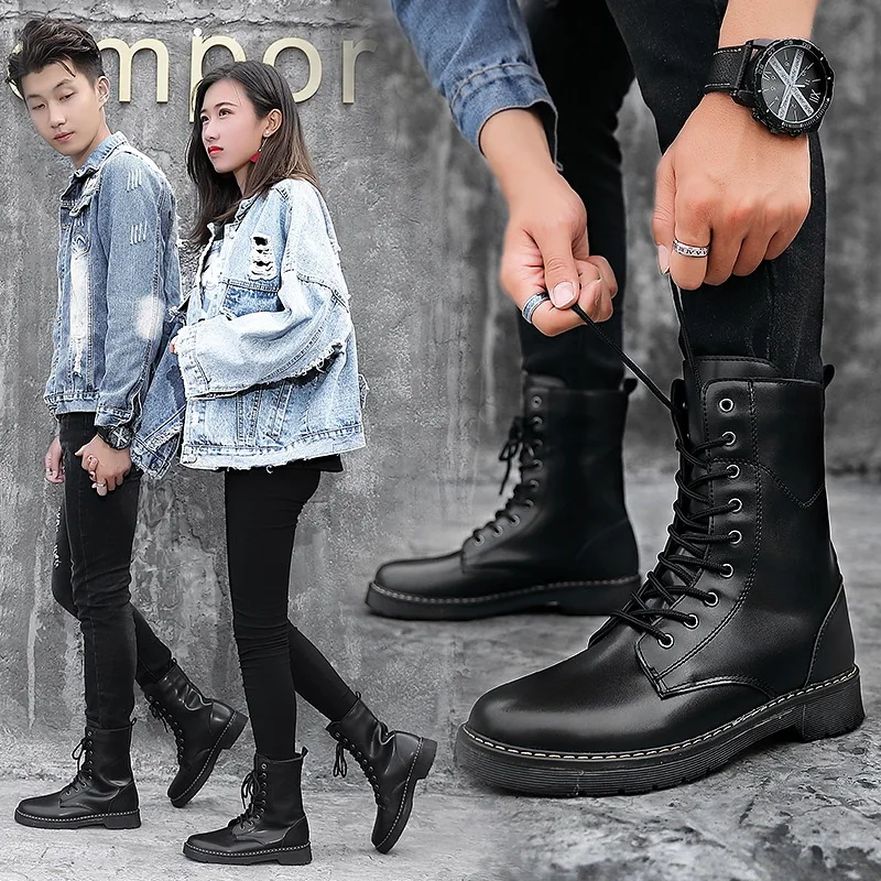 

2019 New Style Autumn And Winter plus Velvet Martin Boots England Couples High Shoes Fashion Man WOMEN'S Boots Versatile Locomot