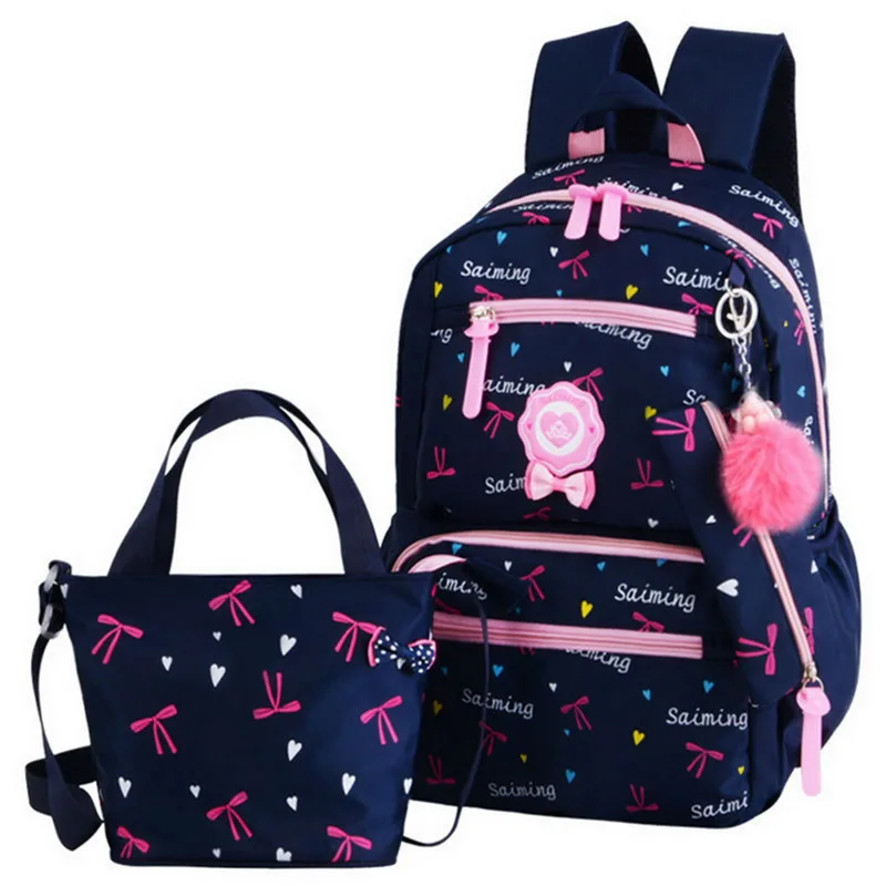 

New 3 Sets Kids Schoolbag Fashion Cute Girls Backpacks Flowers Printing Travel Bagpack School Bag Canvas Zipper School Bags 2020