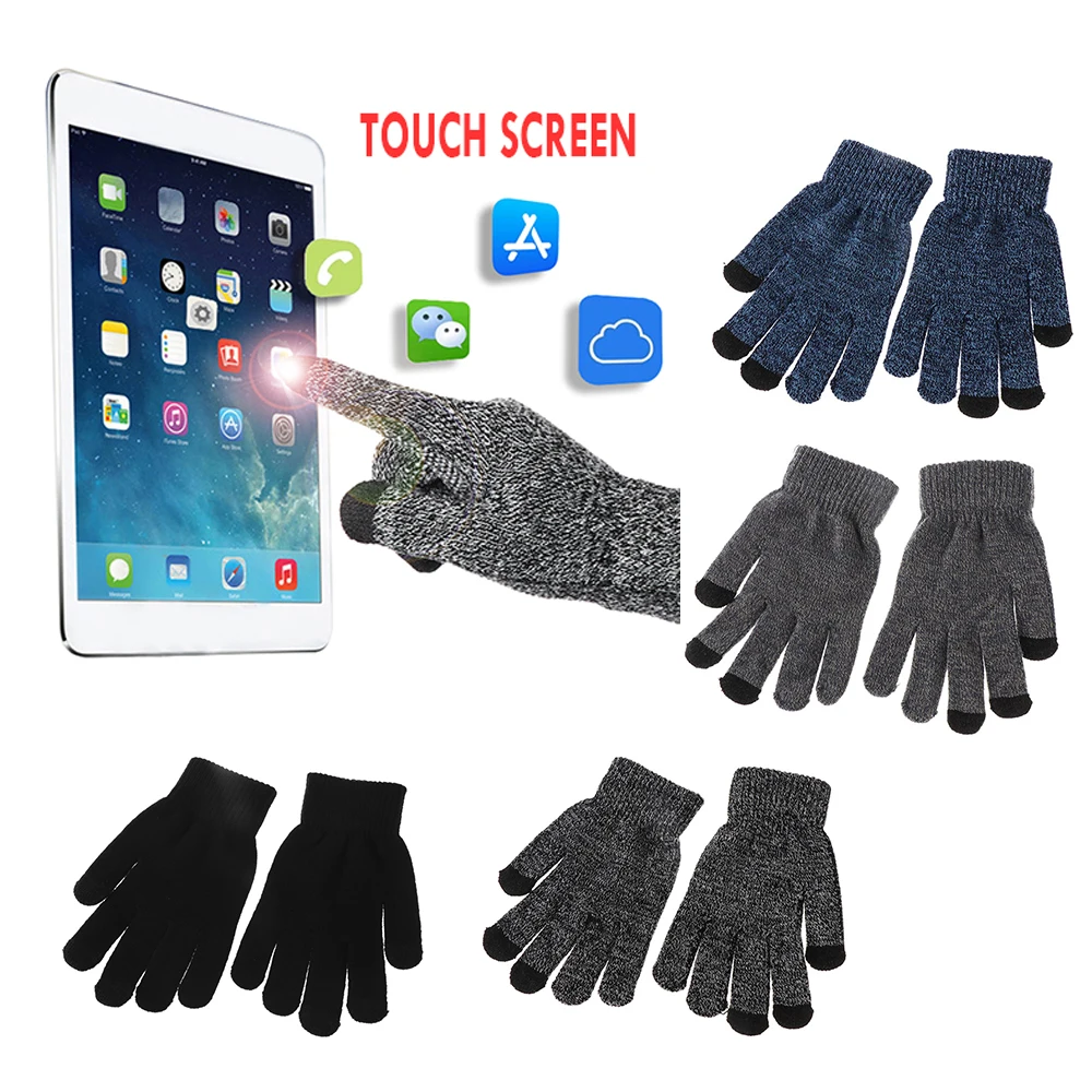 1 пара, мужские утолщенные вязаные перчатки для экрана телефона, мужские зимние осенние теплые шерстяные кашемировые однотонные перчатки, мужские перчатки, деловые перчатки