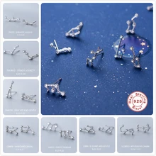 925 пробы Серебряные серьги для Для женщин гороскоп, Зодиак уха костяные серьги созвездия серьги цирконовые подарок для девочки вечерние aretes R5