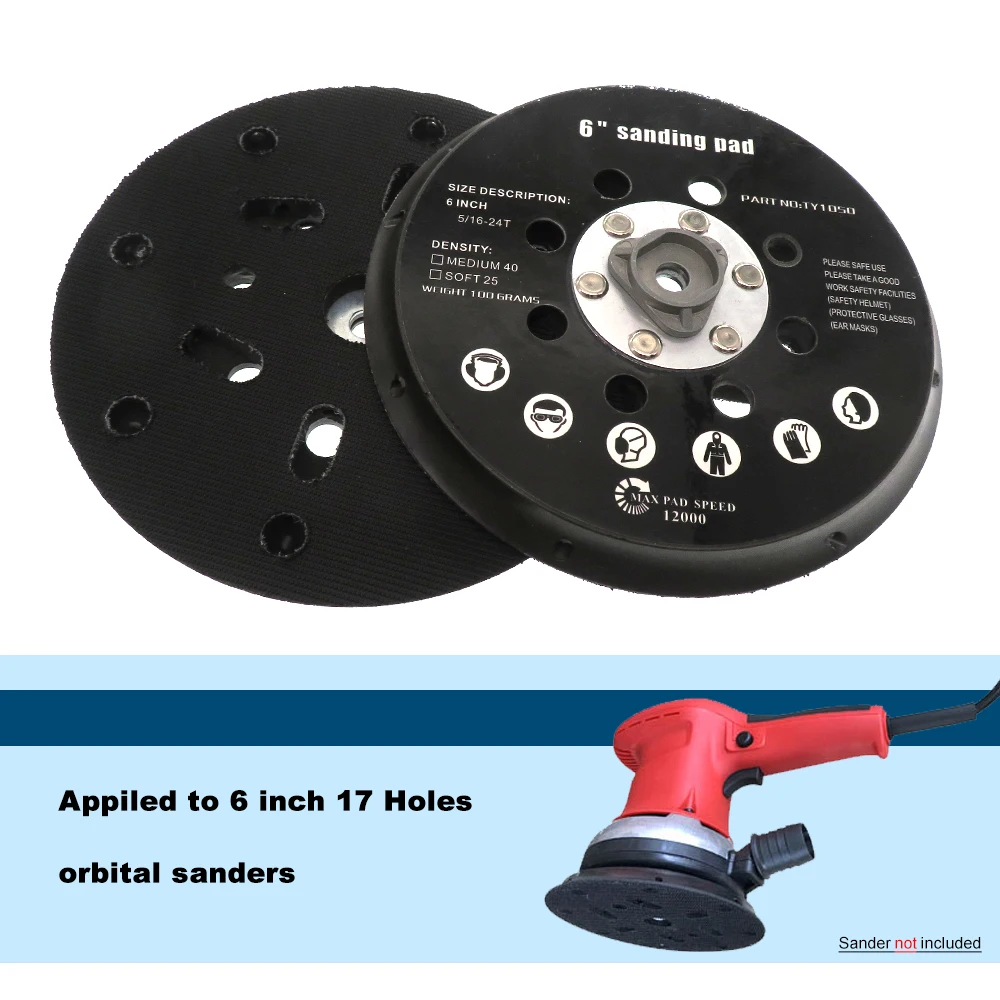 6" 17 Holes Backing Plate Sanding Pad 5"16-24 Thread Hook Loop Dual Action Car Polishing Professional Pad car polishing pad car polish pad backing plate for polisher