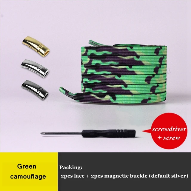 New Magnetic Shoelaces Elastic No Tie Shoe laces Flat Locking Shoelace Kids Adult Sneakers Lazy Laces One Size Fits All Shoes Green camouflage