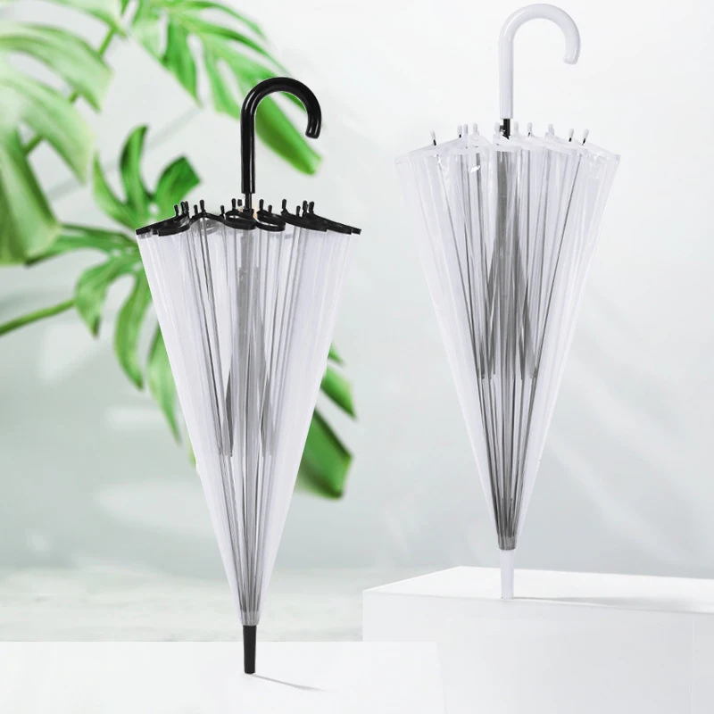 

Fashion Transparent Lady Umbrella Large Waterproof Umbrella Student Long Handle Transparent Weatherproof Umbrella Semi-Automatic